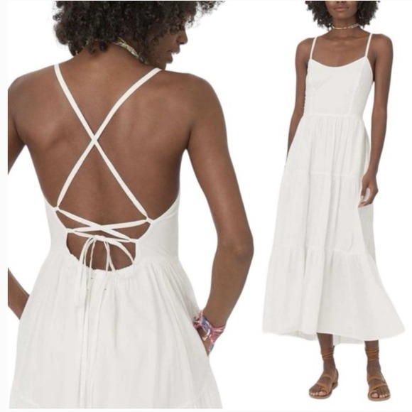 XiRENA Dresses & Skirts - NWT‎ Xirena Owynn Dress Medium Angel Tiered Lace Up Boho Fairy White Coquette